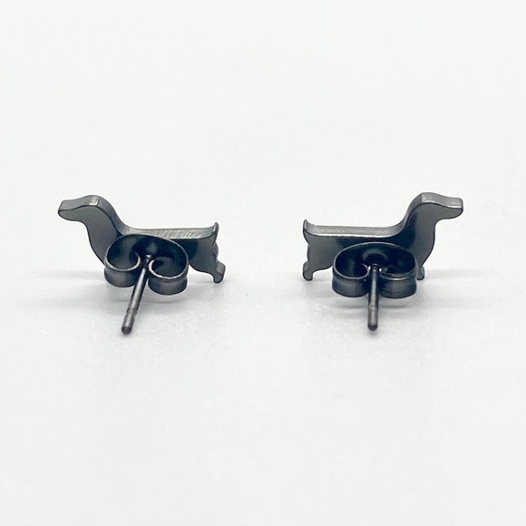 Black Tone Dachshund Weenie Dog Earring Pair - Picture 5 of 8